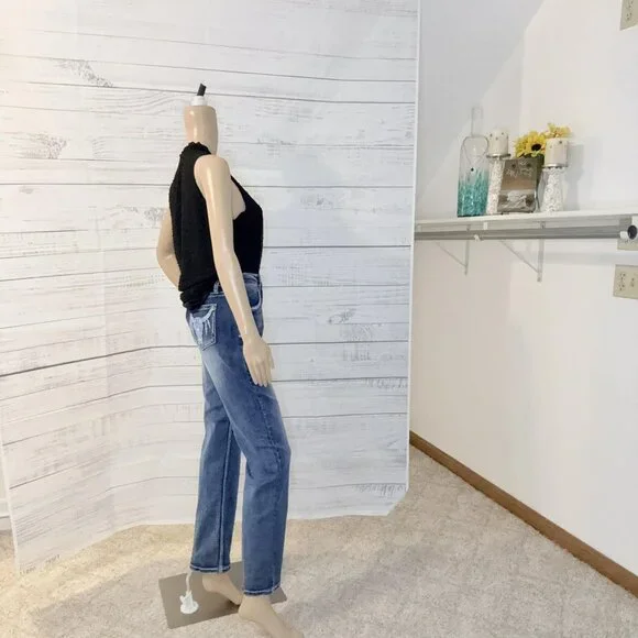 NWOT Sky Blue Embroidered Cow Straight Leg Jeans - Picture 4 of 7